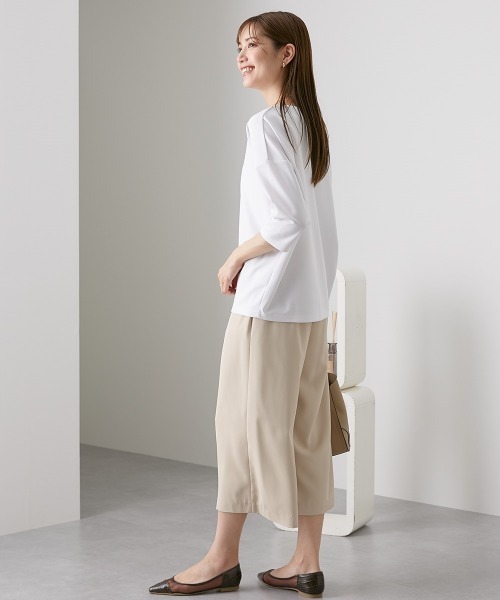 nissen（ニッセン）の「ポンチ素材　７分袖ボートネックコクーンプルオーバー（Tシャツ/カットソー・レディース・オフホワイト/ブラウン/グレイッシュベージュ/ブラック・M/S/L/LL）」の12枚目の写真