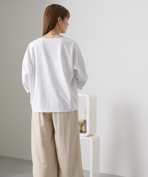 nissen（ニッセン）の「ポンチ素材　７分袖ボートネックコクーンプルオーバー（Tシャツ/カットソー・レディース・オフホワイト/ブラウン/グレイッシュベージュ/ブラック・M/S/L/LL）」の13枚目の写真