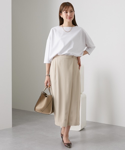 nissen（ニッセン）の「ポンチ素材　７分袖ボートネックコクーンプルオーバー（Tシャツ/カットソー・レディース・オフホワイト/ブラウン/グレイッシュベージュ/ブラック・M/S/L/LL）」の14枚目の写真