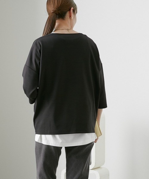 nissen（ニッセン）の「ポンチ素材　７分袖ボートネックコクーンプルオーバー（Tシャツ/カットソー・レディース・オフホワイト/ブラウン/グレイッシュベージュ/ブラック・M/S/L/LL）」の18枚目の写真