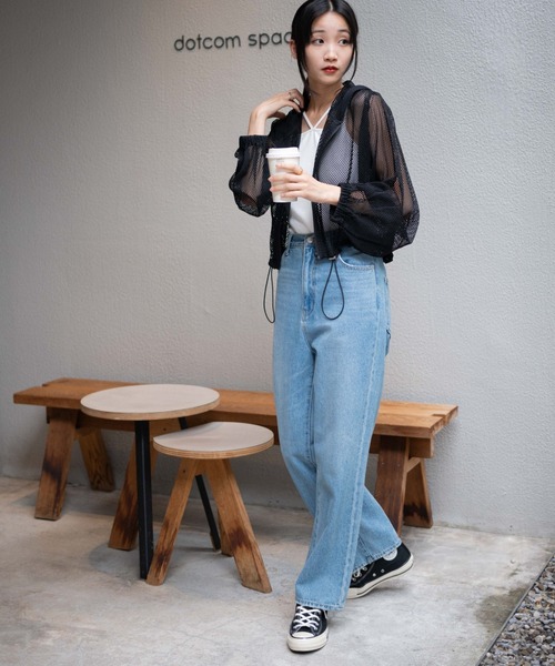 WEGO（ウィゴー）の「WEGO/メッシュパーカー（パーカー・レディース・ブラック/オフホワイト・FREE）」の4枚目の写真