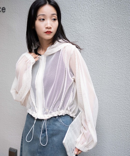 WEGO（ウィゴー）の「WEGO/メッシュパーカー（パーカー・レディース・ブラック/オフホワイト・FREE）」の9枚目の写真