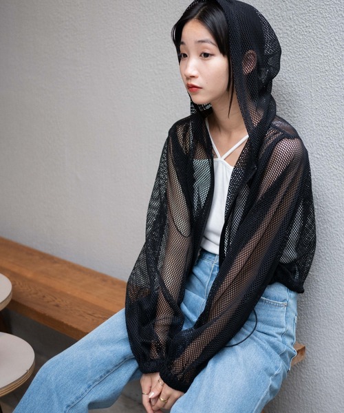 WEGO（ウィゴー）の「WEGO/メッシュパーカー（パーカー・レディース・ブラック/オフホワイト・FREE）」の14枚目の写真