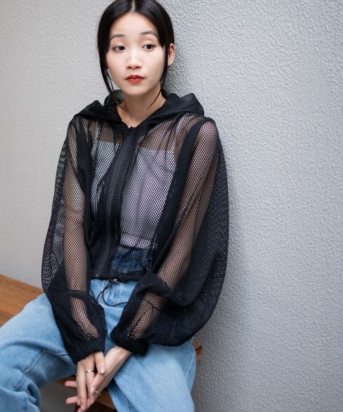 WEGO（ウィゴー）の「WEGO/メッシュパーカー（パーカー・レディース・ブラック/オフホワイト・FREE）」の15枚目の写真