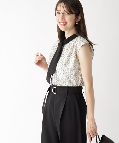 index（インデックス）の「◆オールレースボウタイブラウス/バンドカラー【洗濯機洗い可】（シャツ/ブラウス・レディース・ベージュ系その他7/チャコール/ホワイト系7・42/36/38/40）」の13枚目の写真