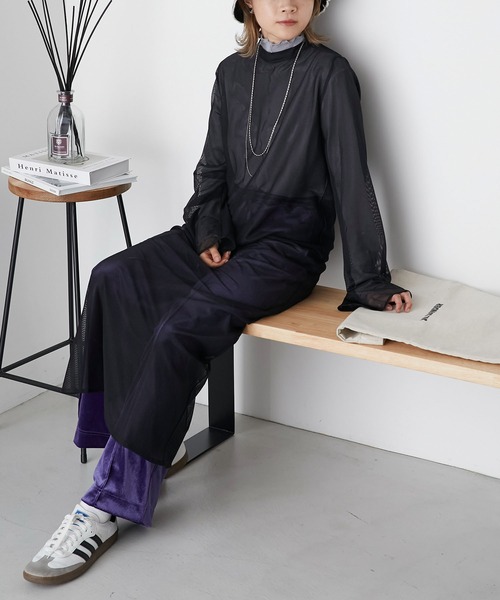 forksy.(フォルクシー)の「【forksy.】メッシュロングワンピース(ワンピース・レディース・ブラック/グレイッシュベージュ/アイボリー・FREE)」の3枚目の写真