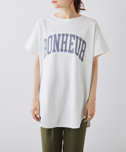 PUAL CE CIN(ピュアルセシン)の「カレッジロゴ ラウンドTシャツ(Tシャツ/カットソー・レディース・オフホワイト/スミクロ/ベージュ・FREE)」の17枚目の写真