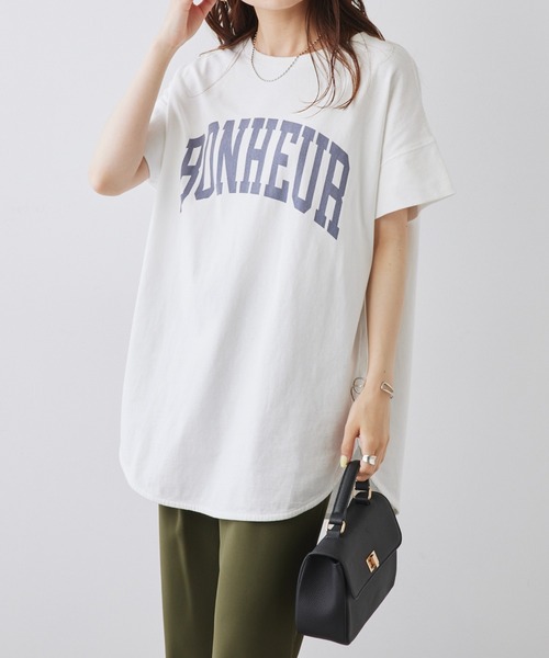 PUAL CE CIN(ピュアルセシン)の「カレッジロゴ ラウンドTシャツ(Tシャツ/カットソー・レディース・オフホワイト/スミクロ/ベージュ・FREE)」の7枚目の写真