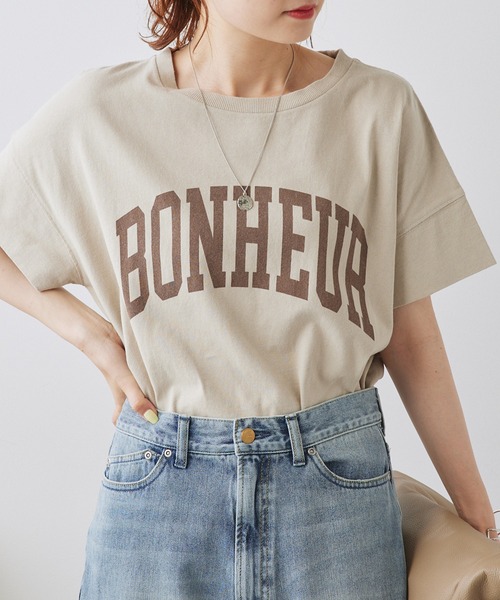PUAL CE CIN(ピュアルセシン)の「カレッジロゴ ラウンドTシャツ(Tシャツ/カットソー・レディース・オフホワイト/スミクロ/ベージュ・FREE)」の10枚目の写真