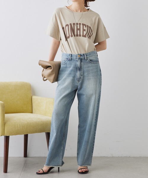 PUAL CE CIN(ピュアルセシン)の「カレッジロゴ ラウンドTシャツ(Tシャツ/カットソー・レディース・オフホワイト/スミクロ/ベージュ・FREE)」の9枚目の写真
