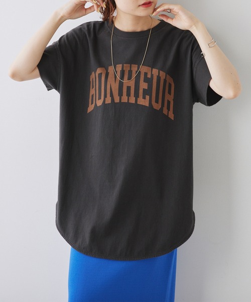 PUAL CE CIN(ピュアルセシン)の「カレッジロゴ ラウンドTシャツ(Tシャツ/カットソー・レディース・オフホワイト/スミクロ/ベージュ・FREE)」の14枚目の写真