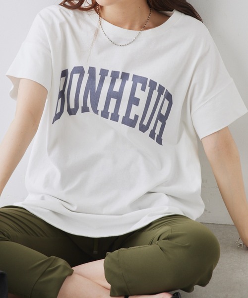 PUAL CE CIN(ピュアルセシン)の「カレッジロゴ ラウンドTシャツ(Tシャツ/カットソー・レディース・オフホワイト/スミクロ/ベージュ・FREE)」の8枚目の写真
