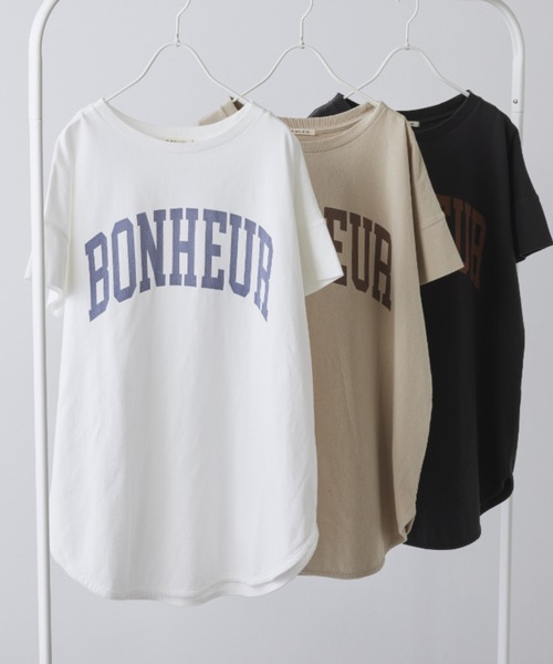 PUAL CE CIN(ピュアルセシン)の「カレッジロゴ ラウンドTシャツ(Tシャツ/カットソー・レディース・オフホワイト/スミクロ/ベージュ・FREE)」の5枚目の写真