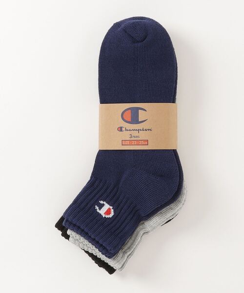 Champion（チャンピオン）の「【CHAMPION/チャンピオン】　ワンポイントクォーターソックス3P　CMSCY202　ワンポイントロゴ　3足組（ソックス/靴下・メンズ・ネイビー/ブラック/ホワイト/グレー・SMALL/MEDIUM/LARGE）」の4枚目の写真