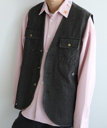 HOOK（フック）の「HOOK -original-　レトロ調花刺繍ｖネックデニムベスト（ベスト）」