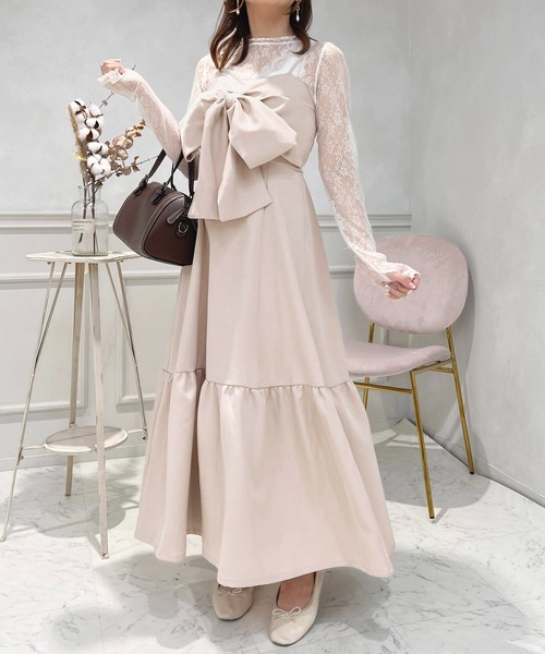 apres jour(アプレジュール)の「リボンキャミワンピース【ZOZOTOWN限定アイテム】(ワンピース・レディース・ブラック/ブラック系その他/ピンクベージュ・フリー/X-LARGE)」の3枚目の写真