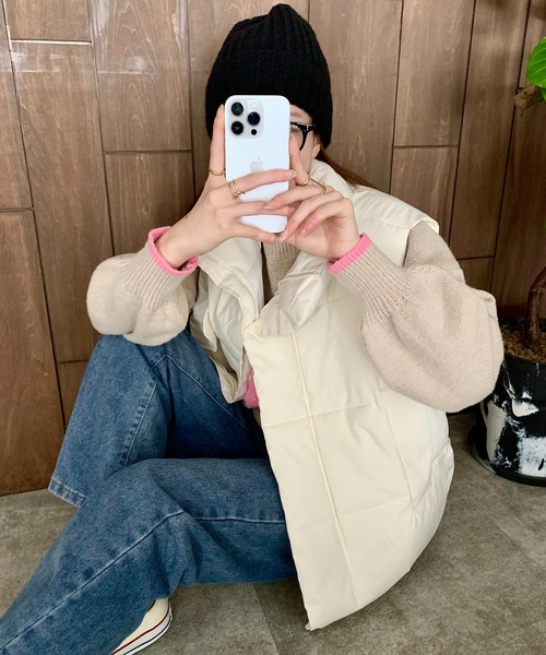 EPICKS（エピックス）の「スタンドネック中綿ベスト（ダウンベスト・レディース・ホワイト/ブラック・M/L/S）」の18枚目の写真