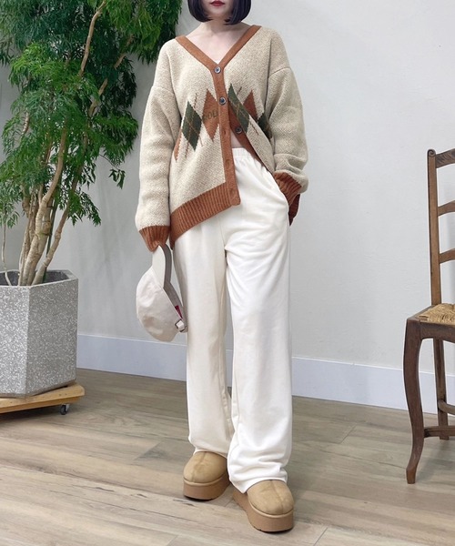 Heather（ヘザー）の「【POLO BCS(ポロ・ビーシーエス)】アーガイルカーディガン  975498（カーディガン/ボレロ・レディース・ベージュ/グリーン・FREE）」の7枚目の写真