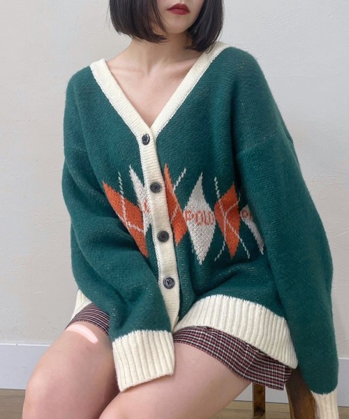 Heather（ヘザー）の「【POLO BCS(ポロ・ビーシーエス)】アーガイルカーディガン  975498（カーディガン/ボレロ・レディース・ベージュ/グリーン・FREE）」の15枚目の写真