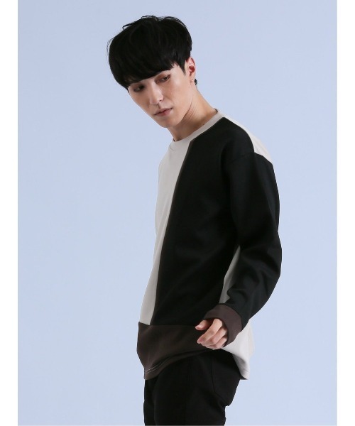 semantic design(セマンティックデザイン)の「【ストレッチ】セマンティックデザイン ダンボール 配色切替 長袖プルオーバー(Tシャツ/カットソー・メンズ・ライトグレー/グリーン/チョコ・MEDIUM/LARGE)」の4枚目の写真