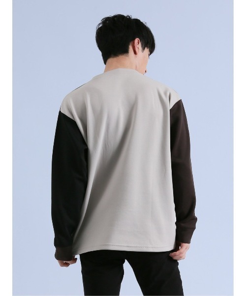 semantic design(セマンティックデザイン)の「【ストレッチ】セマンティックデザイン ダンボール 配色切替 長袖プルオーバー(Tシャツ/カットソー・メンズ・ライトグレー/グリーン/チョコ・MEDIUM/LARGE)」の5枚目の写真