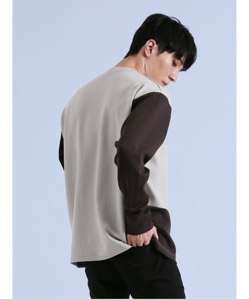 semantic design(セマンティックデザイン)の「【ストレッチ】セマンティックデザイン ダンボール 配色切替 長袖プルオーバー(Tシャツ/カットソー・メンズ・ライトグレー/グリーン/チョコ・MEDIUM/LARGE)」の6枚目の写真