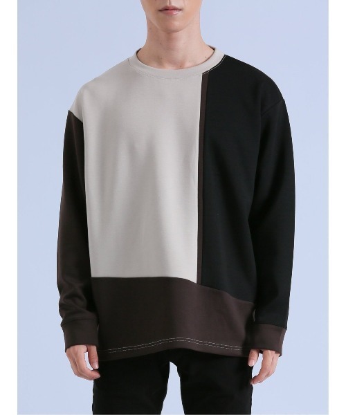 semantic design(セマンティックデザイン)の「【ストレッチ】セマンティックデザイン ダンボール 配色切替 長袖プルオーバー(Tシャツ/カットソー・メンズ・ライトグレー/グリーン/チョコ・MEDIUM/LARGE)」の8枚目の写真