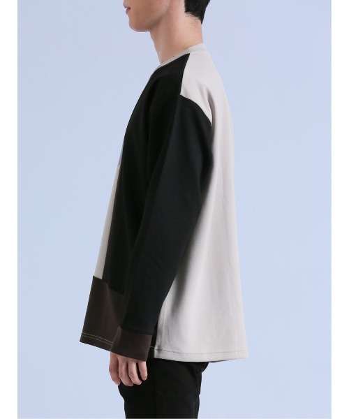 semantic design(セマンティックデザイン)の「【ストレッチ】セマンティックデザイン ダンボール 配色切替 長袖プルオーバー(Tシャツ/カットソー・メンズ・ライトグレー/グリーン/チョコ・MEDIUM/LARGE)」の9枚目の写真