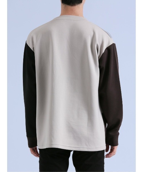 semantic design(セマンティックデザイン)の「【ストレッチ】セマンティックデザイン ダンボール 配色切替 長袖プルオーバー(Tシャツ/カットソー・メンズ・ライトグレー/グリーン/チョコ・MEDIUM/LARGE)」の10枚目の写真