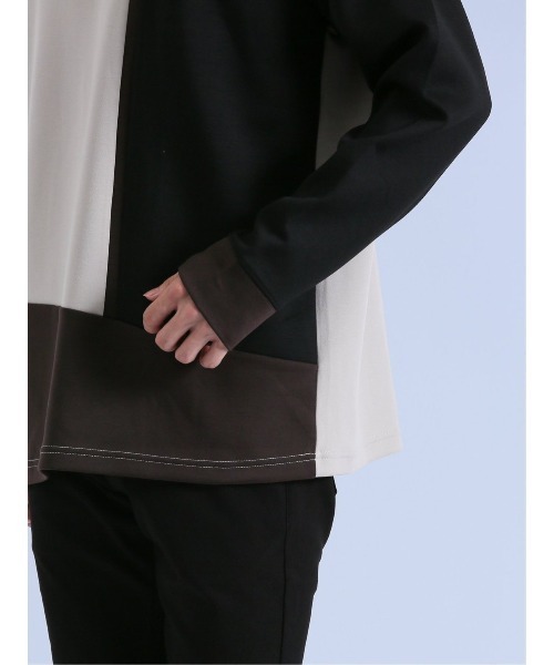 semantic design(セマンティックデザイン)の「【ストレッチ】セマンティックデザイン ダンボール 配色切替 長袖プルオーバー(Tシャツ/カットソー・メンズ・ライトグレー/グリーン/チョコ・MEDIUM/LARGE)」の12枚目の写真