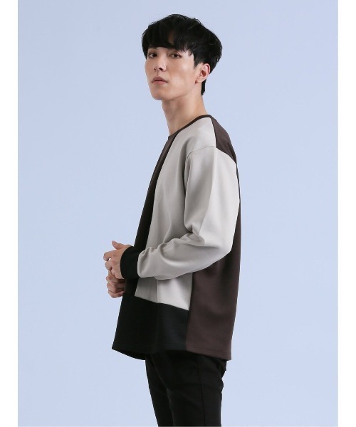 semantic design(セマンティックデザイン)の「【ストレッチ】セマンティックデザイン ダンボール 配色切替 長袖プルオーバー(Tシャツ/カットソー・メンズ・ライトグレー/グリーン/チョコ・MEDIUM/LARGE)」の14枚目の写真