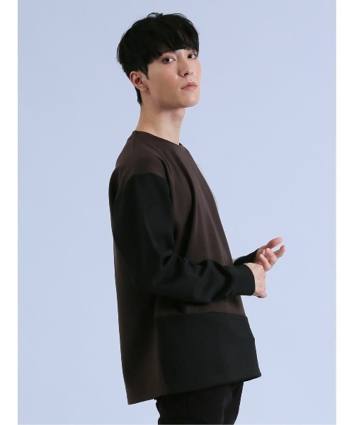 semantic design(セマンティックデザイン)の「【ストレッチ】セマンティックデザイン ダンボール 配色切替 長袖プルオーバー(Tシャツ/カットソー・メンズ・ライトグレー/グリーン/チョコ・MEDIUM/LARGE)」の16枚目の写真