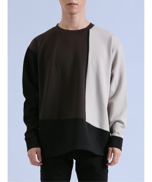 semantic design(セマンティックデザイン)の「【ストレッチ】セマンティックデザイン ダンボール 配色切替 長袖プルオーバー(Tシャツ/カットソー・メンズ・ライトグレー/グリーン/チョコ・MEDIUM/LARGE)」の17枚目の写真