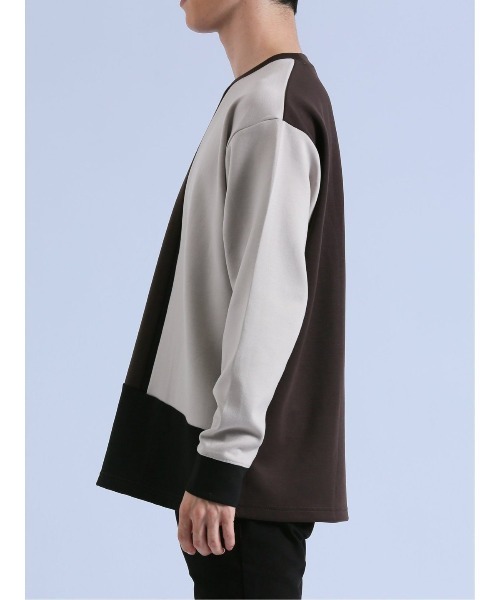 semantic design(セマンティックデザイン)の「【ストレッチ】セマンティックデザイン ダンボール 配色切替 長袖プルオーバー(Tシャツ/カットソー・メンズ・ライトグレー/グリーン/チョコ・MEDIUM/LARGE)」の18枚目の写真