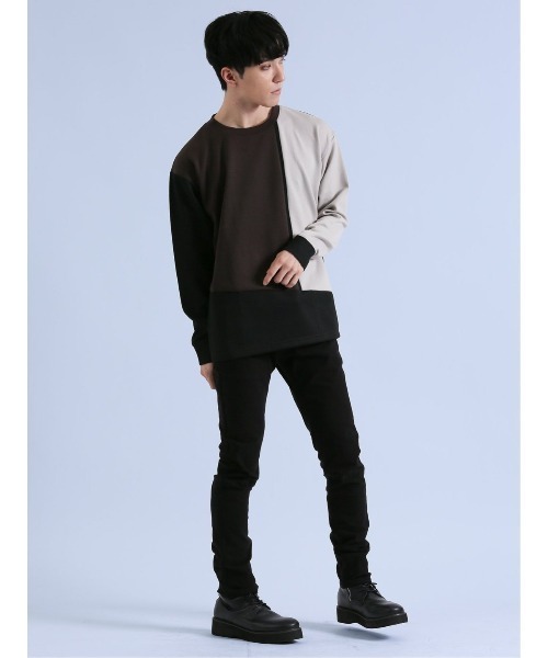 semantic design(セマンティックデザイン)の「【ストレッチ】セマンティックデザイン ダンボール 配色切替 長袖プルオーバー(Tシャツ/カットソー・メンズ・ライトグレー/グリーン/チョコ・MEDIUM/LARGE)」の22枚目の写真