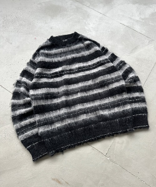 kutir(クティール)の「ボーダーシャギーニット(ニット/セーター・メンズ・ボルドー/ブラック・MEDIUM/LARGE)」の1枚目の写真