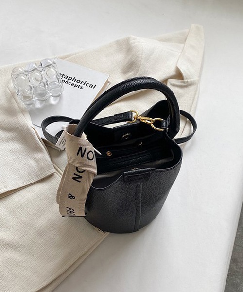 着脱可能リボン付き レザーライク ショルダーバケツバッグ cula749