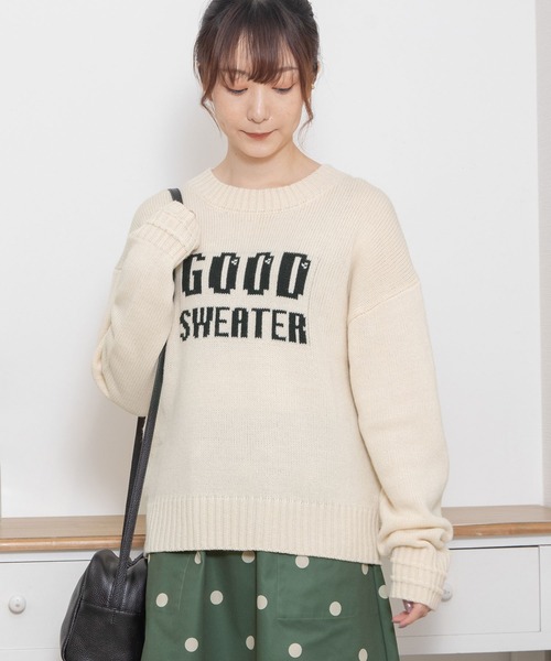POU DOU DOU（プードゥドゥ）の「GOOD SWEATERロゴジャガードニット（ニット/セーター・レディース・ブラック/アイボリー/グレー・3）」の2枚目の写真