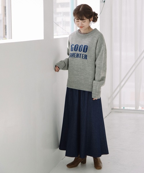 POU DOU DOU（プードゥドゥ）の「GOOD SWEATERロゴジャガードニット（ニット/セーター・レディース・ブラック/アイボリー/グレー・3）」の4枚目の写真