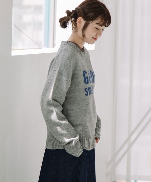 POU DOU DOU（プードゥドゥ）の「GOOD SWEATERロゴジャガードニット（ニット/セーター・レディース・ブラック/アイボリー/グレー・3）」の6枚目の写真