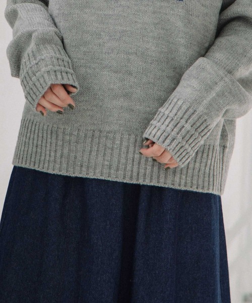 POU DOU DOU（プードゥドゥ）の「GOOD SWEATERロゴジャガードニット（ニット/セーター・レディース・ブラック/アイボリー/グレー・3）」の8枚目の写真