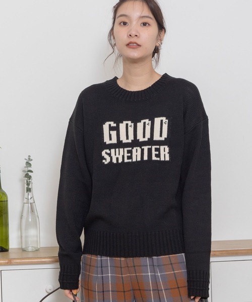 POU DOU DOU（プードゥドゥ）の「GOOD SWEATERロゴジャガードニット（ニット/セーター・レディース・ブラック/アイボリー/グレー・3）」の13枚目の写真
