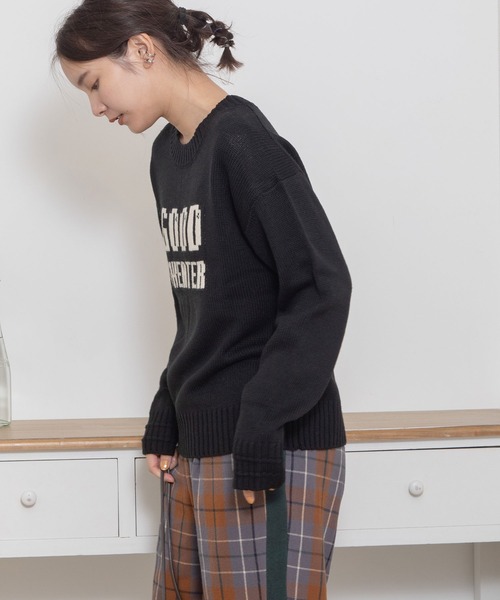 POU DOU DOU（プードゥドゥ）の「GOOD SWEATERロゴジャガードニット（ニット/セーター・レディース・ブラック/アイボリー/グレー・3）」の14枚目の写真