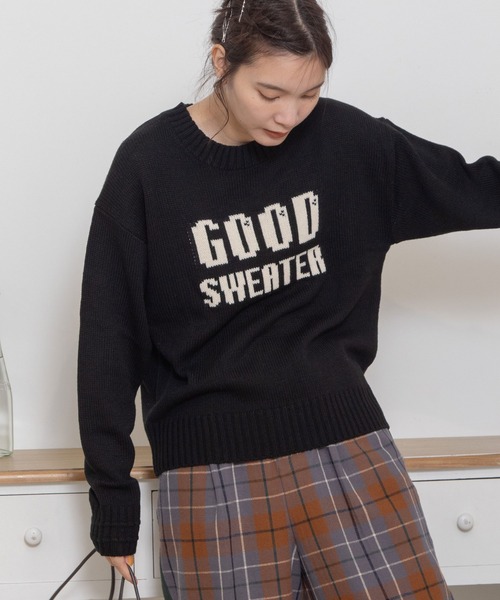 POU DOU DOU（プードゥドゥ）の「GOOD SWEATERロゴジャガードニット（ニット/セーター・レディース・ブラック/アイボリー/グレー・3）」の15枚目の写真