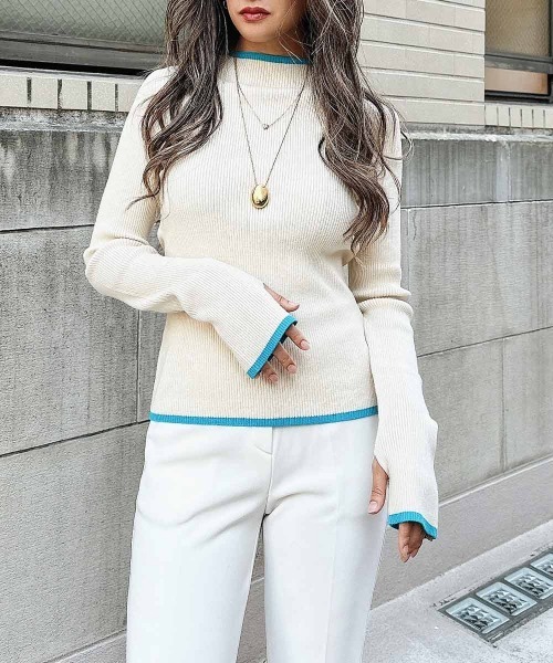 esutoreja（エストレジャ）の「リンガーニット（ニット/セーター・レディース・ブラック/グレー/アイボリー/ホワイト×ブラック・FREE）」の4枚目の写真