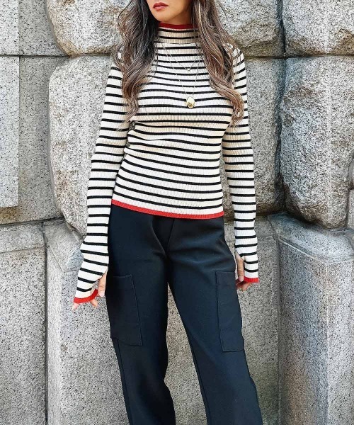 esutoreja（エストレジャ）の「リンガーニット（ニット/セーター・レディース・ブラック/グレー/アイボリー/ホワイト×ブラック・FREE）」の2枚目の写真