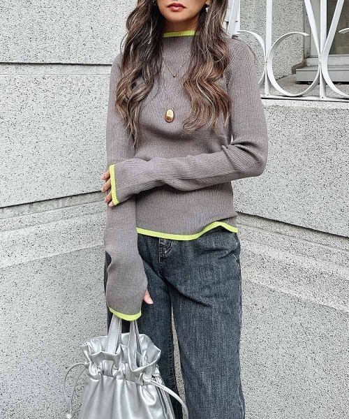 esutoreja（エストレジャ）の「リンガーニット（ニット/セーター・レディース・ブラック/グレー/アイボリー/ホワイト×ブラック・FREE）」の3枚目の写真