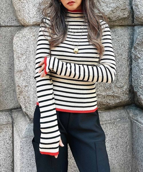 esutoreja（エストレジャ）の「リンガーニット（ニット/セーター・レディース・ブラック/グレー/アイボリー/ホワイト×ブラック・FREE）」の5枚目の写真