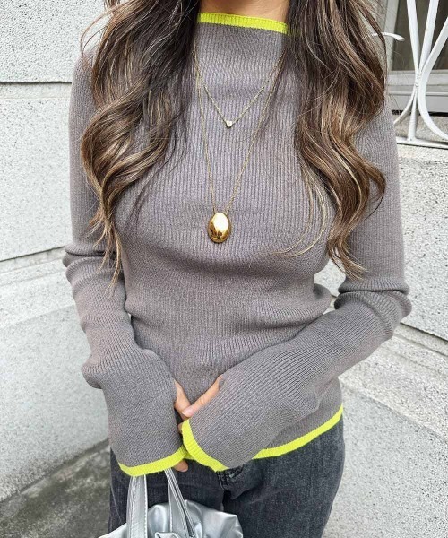 esutoreja（エストレジャ）の「リンガーニット（ニット/セーター・レディース・ブラック/グレー/アイボリー/ホワイト×ブラック・FREE）」の6枚目の写真