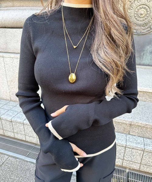 esutoreja（エストレジャ）の「リンガーニット（ニット/セーター・レディース・ブラック/グレー/アイボリー/ホワイト×ブラック・FREE）」の9枚目の写真